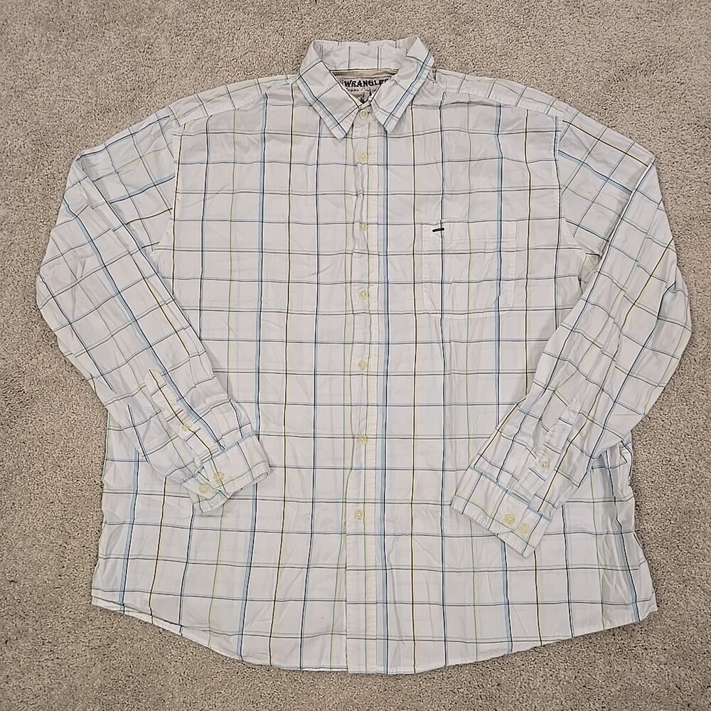 Wrangler Jeans Co. Shirt Size 3XL Men's White Plaid Long Sleeve Button Down